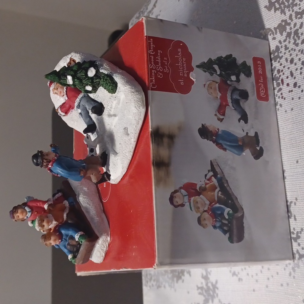 Making Snow Angels & Sledding Set of 2 St. Nicholas Square Village Accessories